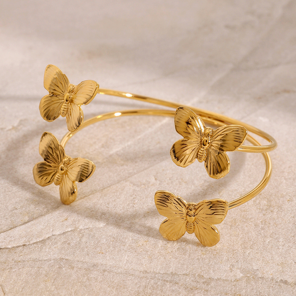 Wholesale Stainless Steel Butterfly 18k Gold Open Bracelet
