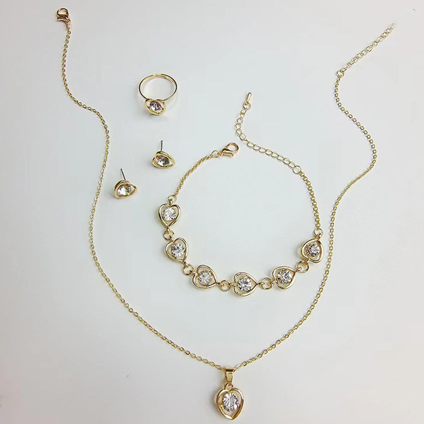 Wholesale Hollow Heart Color Diamond Earrings Necklaces Jewelry Set ACC-NE-AnHe008