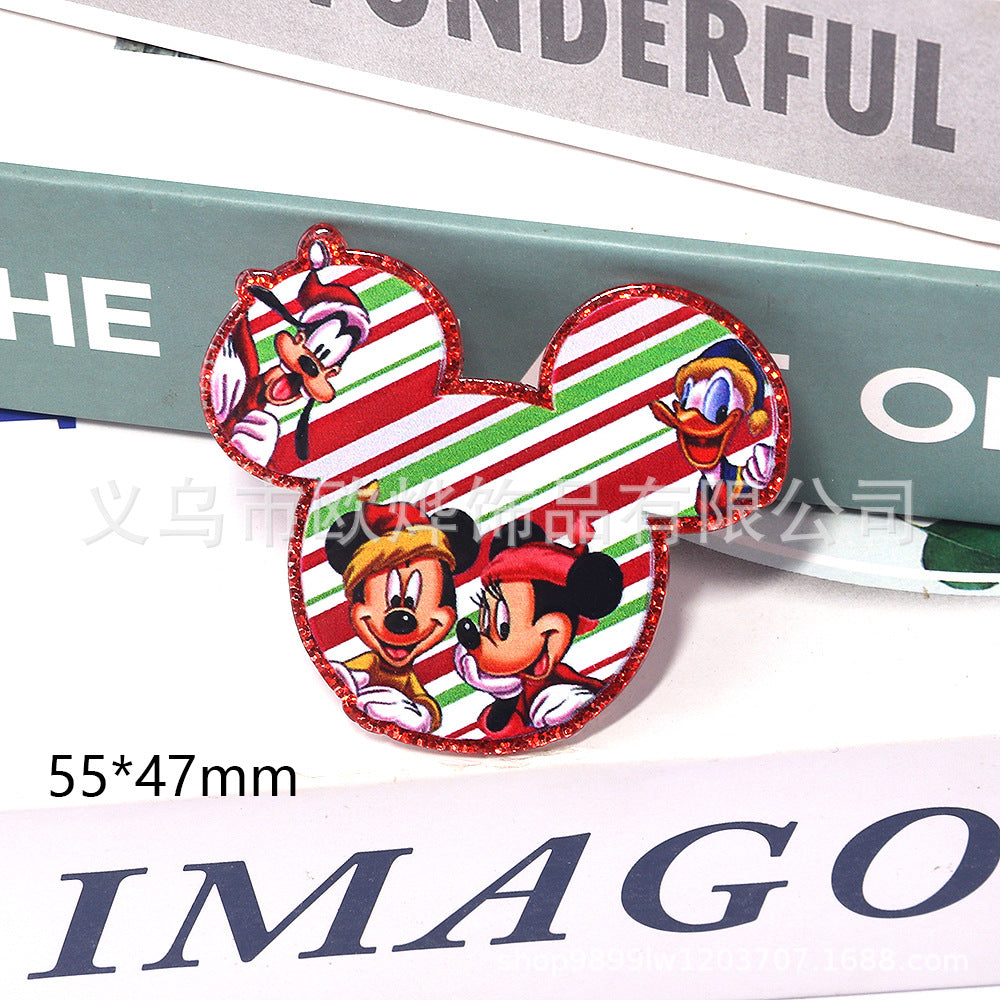 Wholesale 10pcs DIY Flatback Cartoon Christmas Acrylic Flatback Badge Reels Retractable Keychain DIY Accessories