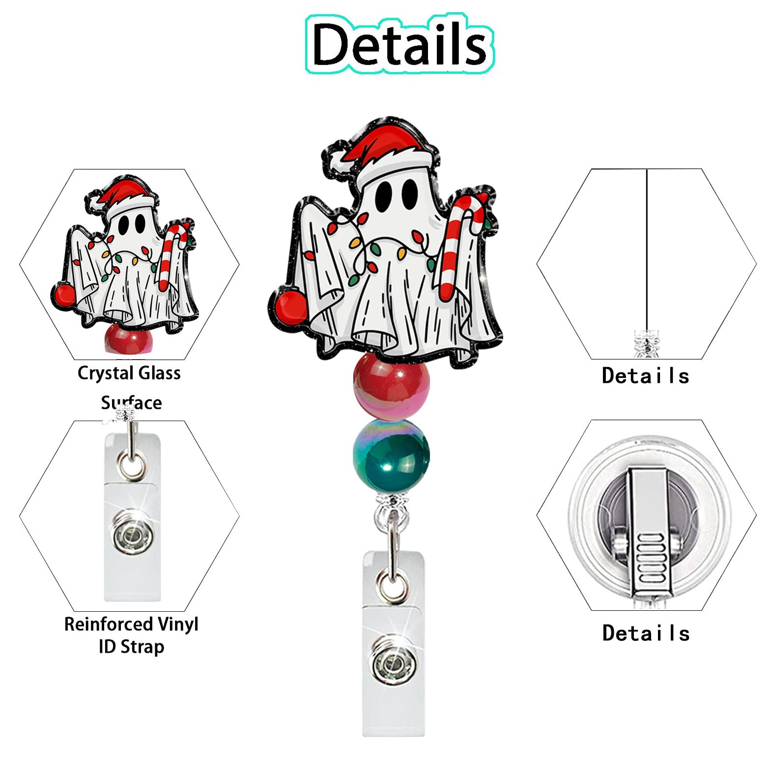 Wholesale Cute Christmas Beaded Acrylic Glitter  Badge Reels