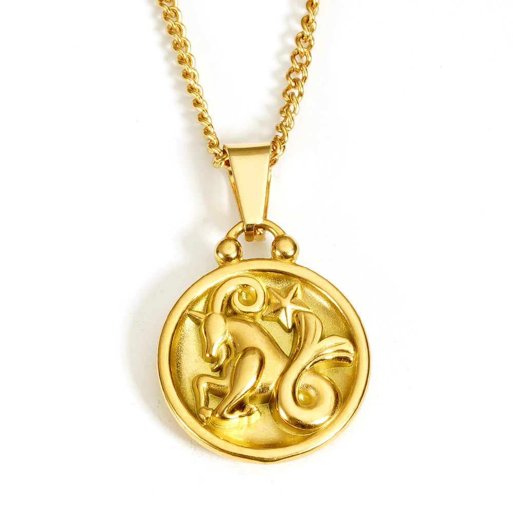 Wholesale  18K gold stainless steel 12 constellation pendant double-sided  necklace