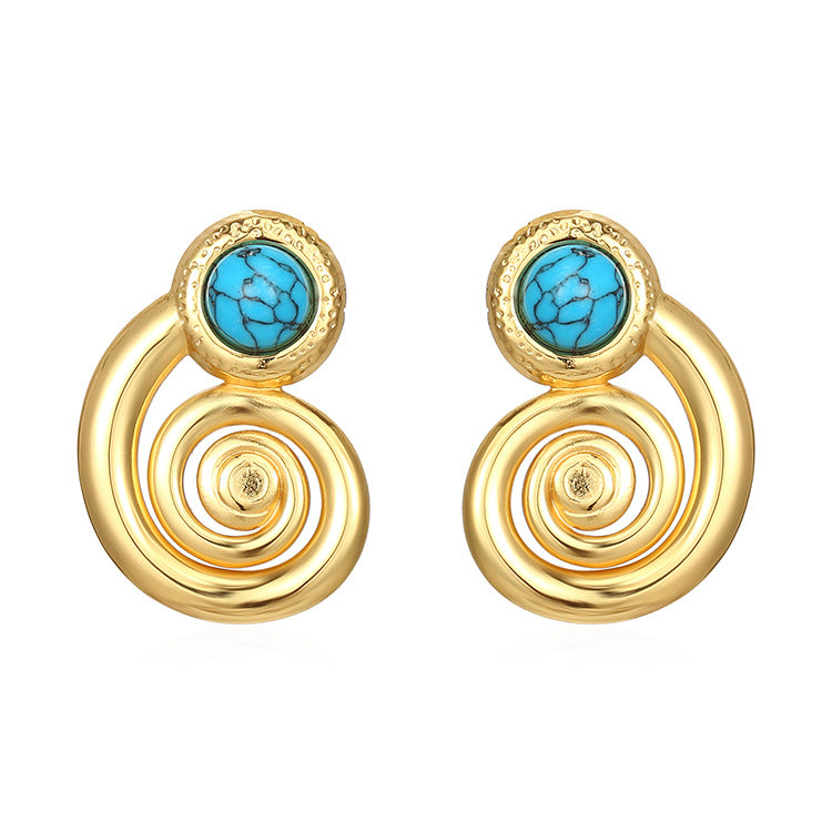 Wholesale Light Luxury 18K Gold Stainless Steel Natural Stone Earrings