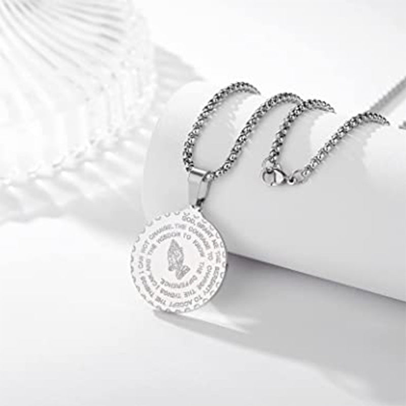 Wholesale  List Prayer Coin Prayer Necklace Stainless Steel Pendant Snake Bone Chain