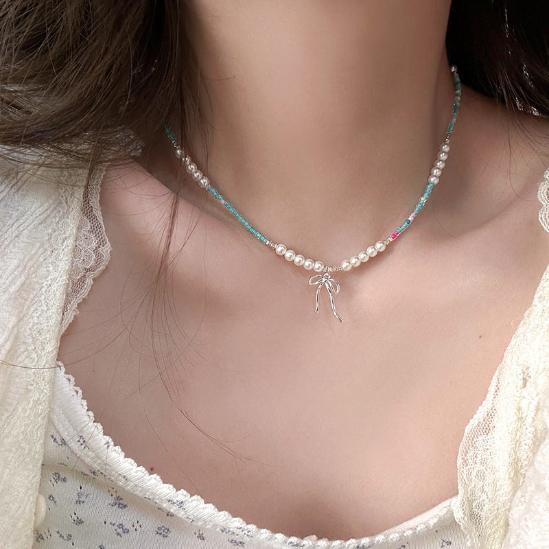 Wholesale Summer Colorful Pearl and Bowknot Choker Necklace