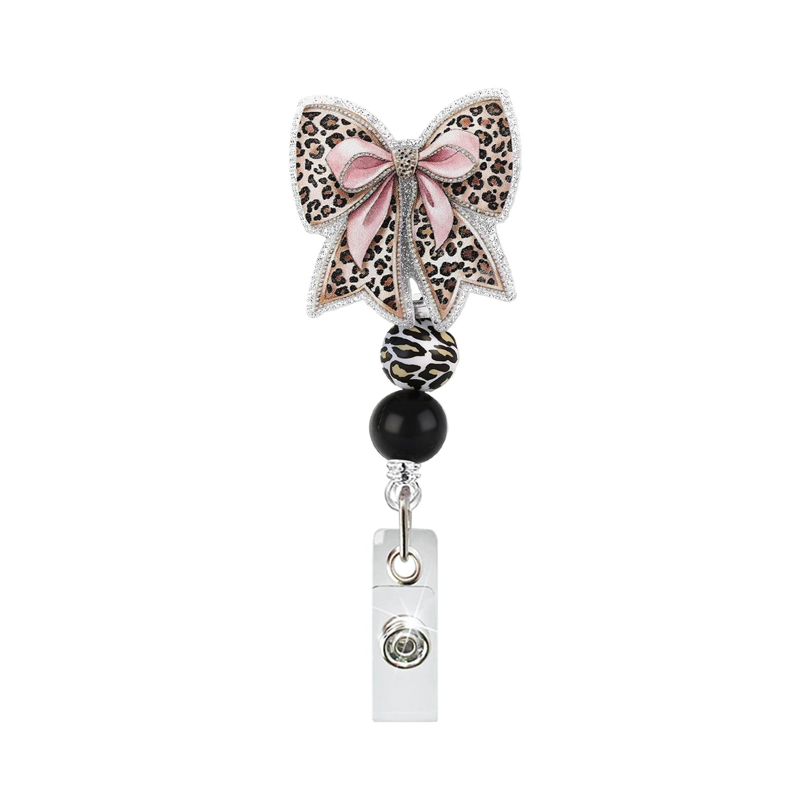 Wholesale Acrylic Beaded Leopard Print Bowknot Retractable Badge Holder - Fashion Accessory for Resale