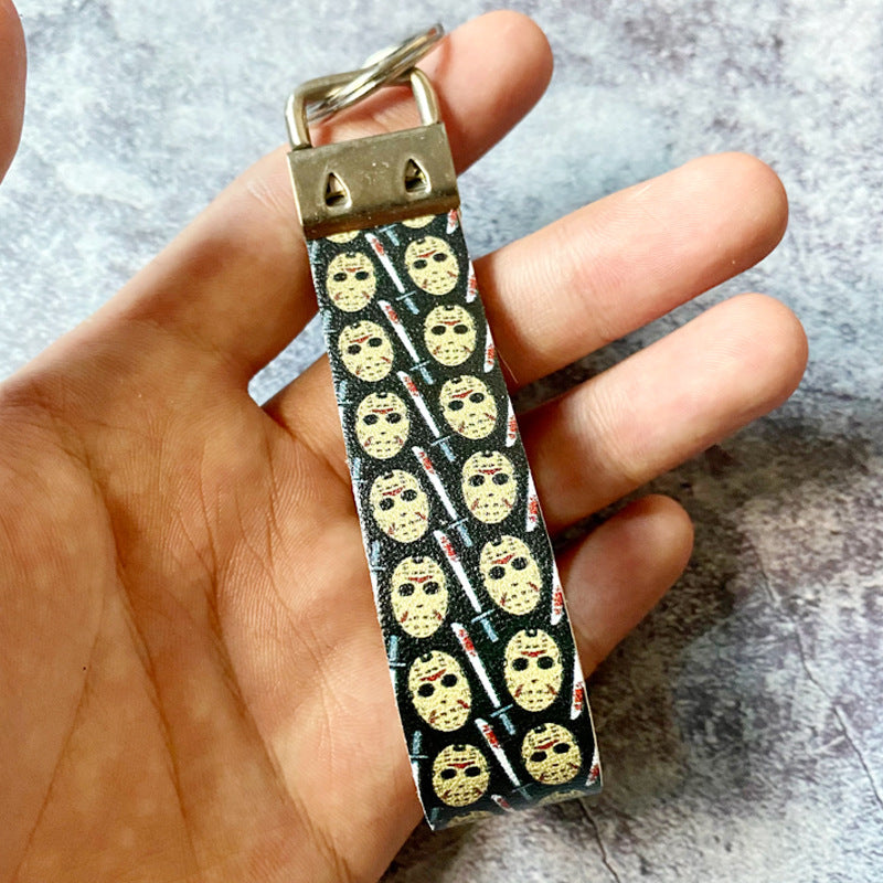 Wholesale  Leather Keychain Ghost Print,  Trendy Car Key Accessory for Resale Party Gift