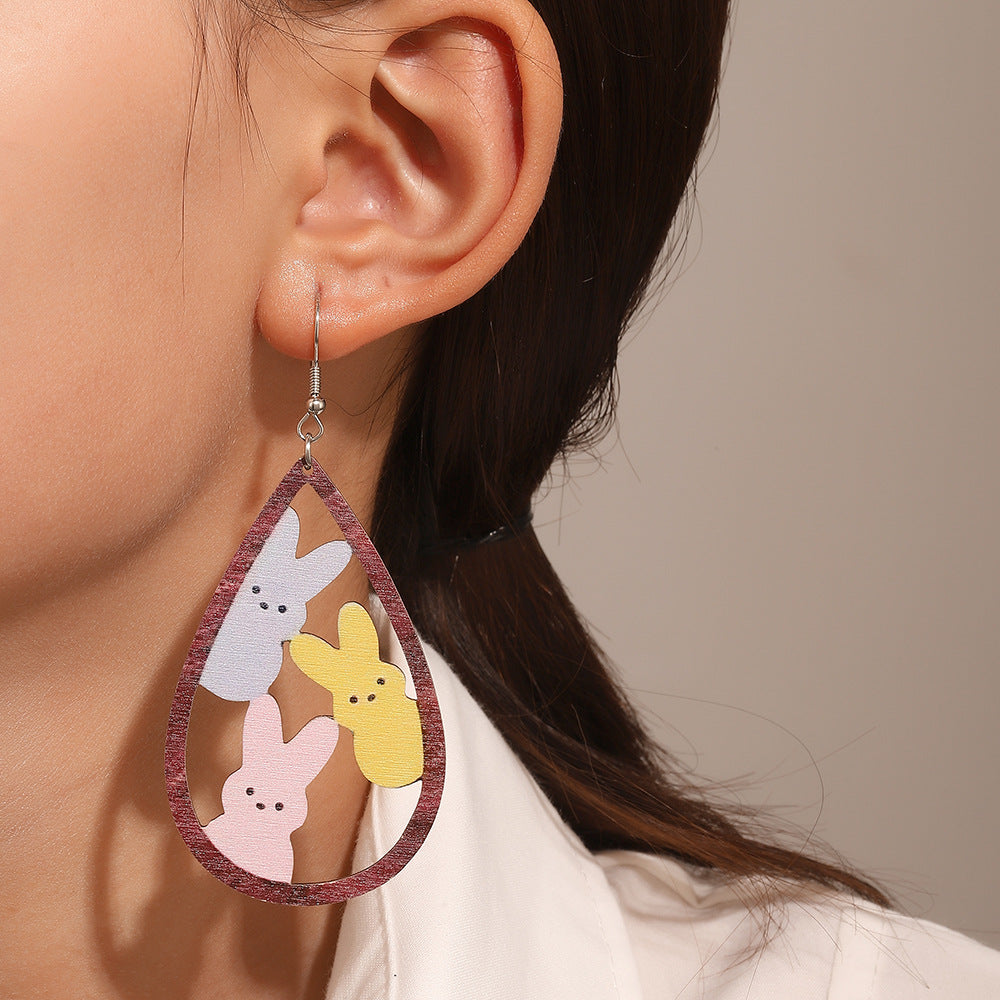 Wholesale Easter cute bunny painted earrings