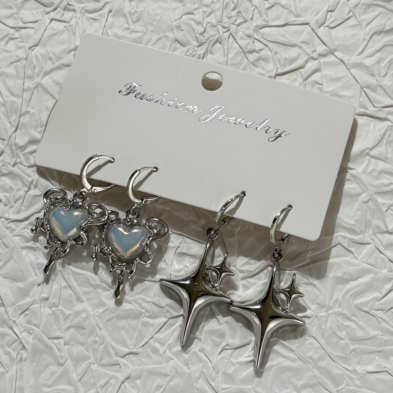 Wholesale Y2K Style Silver Heart Shaped Earring Set Trendy Fashion Accessory For Women Jewelry Gift For Boutique Resale