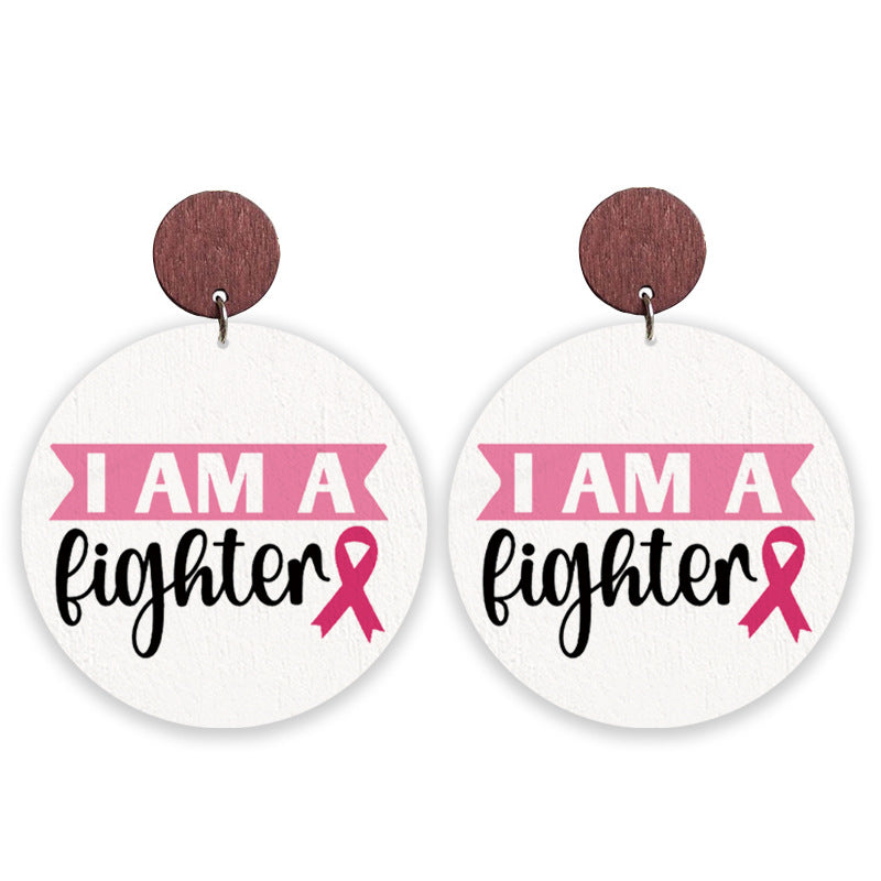 Wholesale 2pcs/pack Cancer Team Struggle Survivor Accessories  Wooden Pattern Earrings