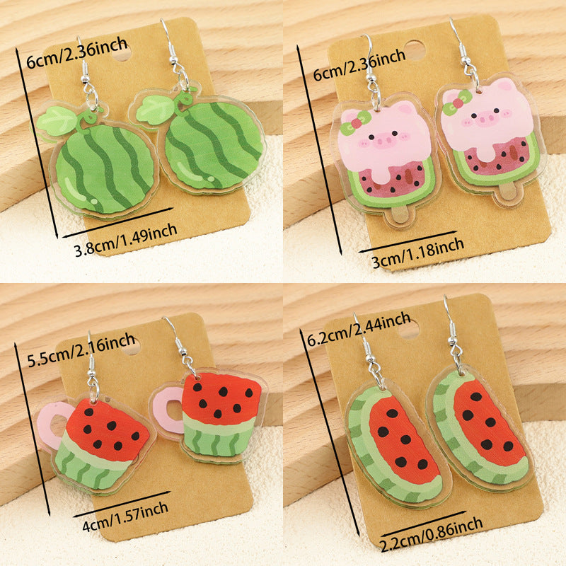 Wholesale Fruit watermelon cup piggy ice cream female acrylic earrings