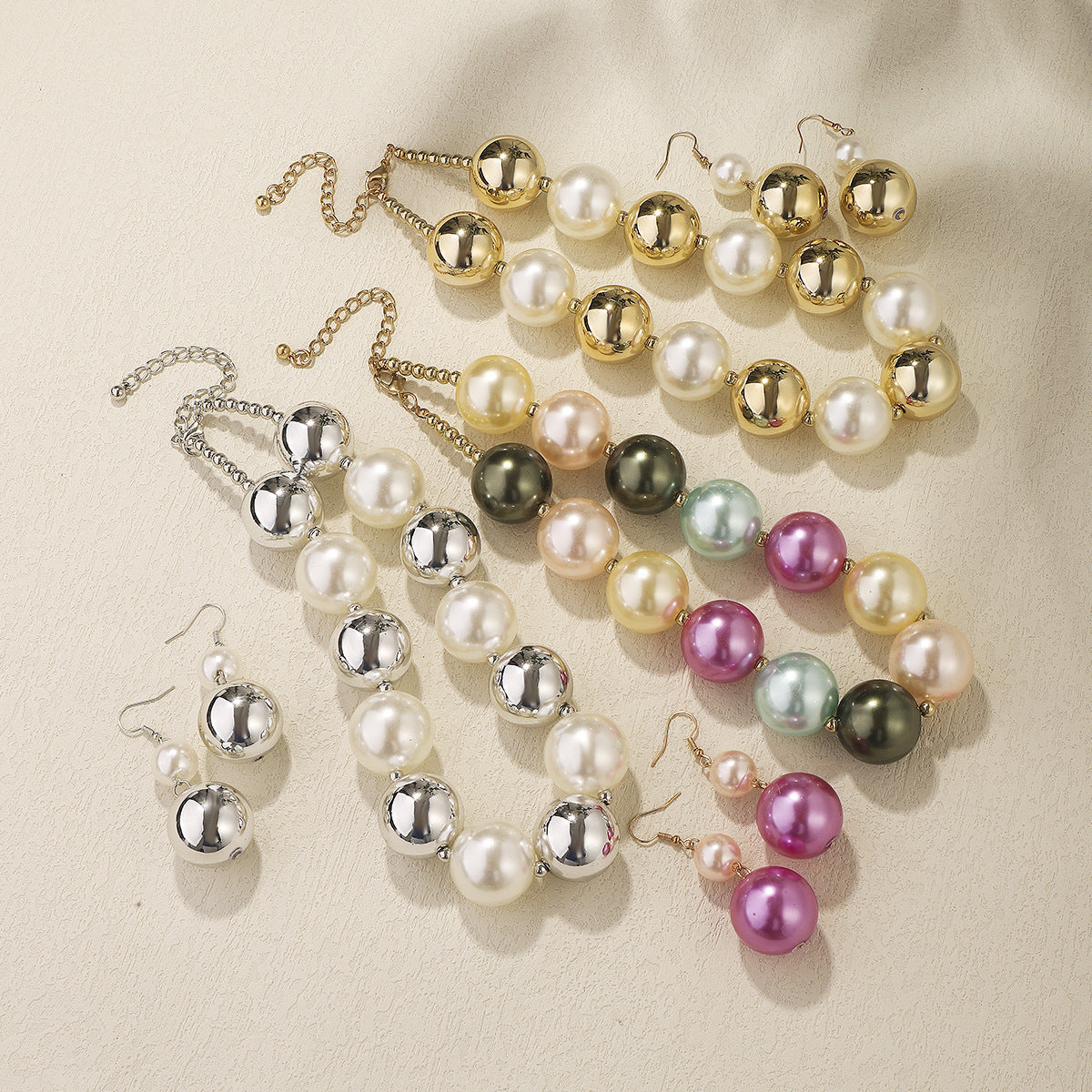 Wholesale Mixed Color Pearl  Necklace  Retro Light Luxury Elegant Earrings suit