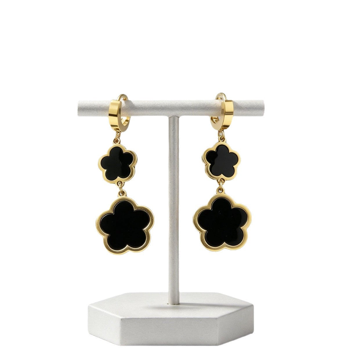 Wholesale Stainless Steel White Gold Five-Leaf Flower Earrings Minimalist Chic Jewelry Accessory