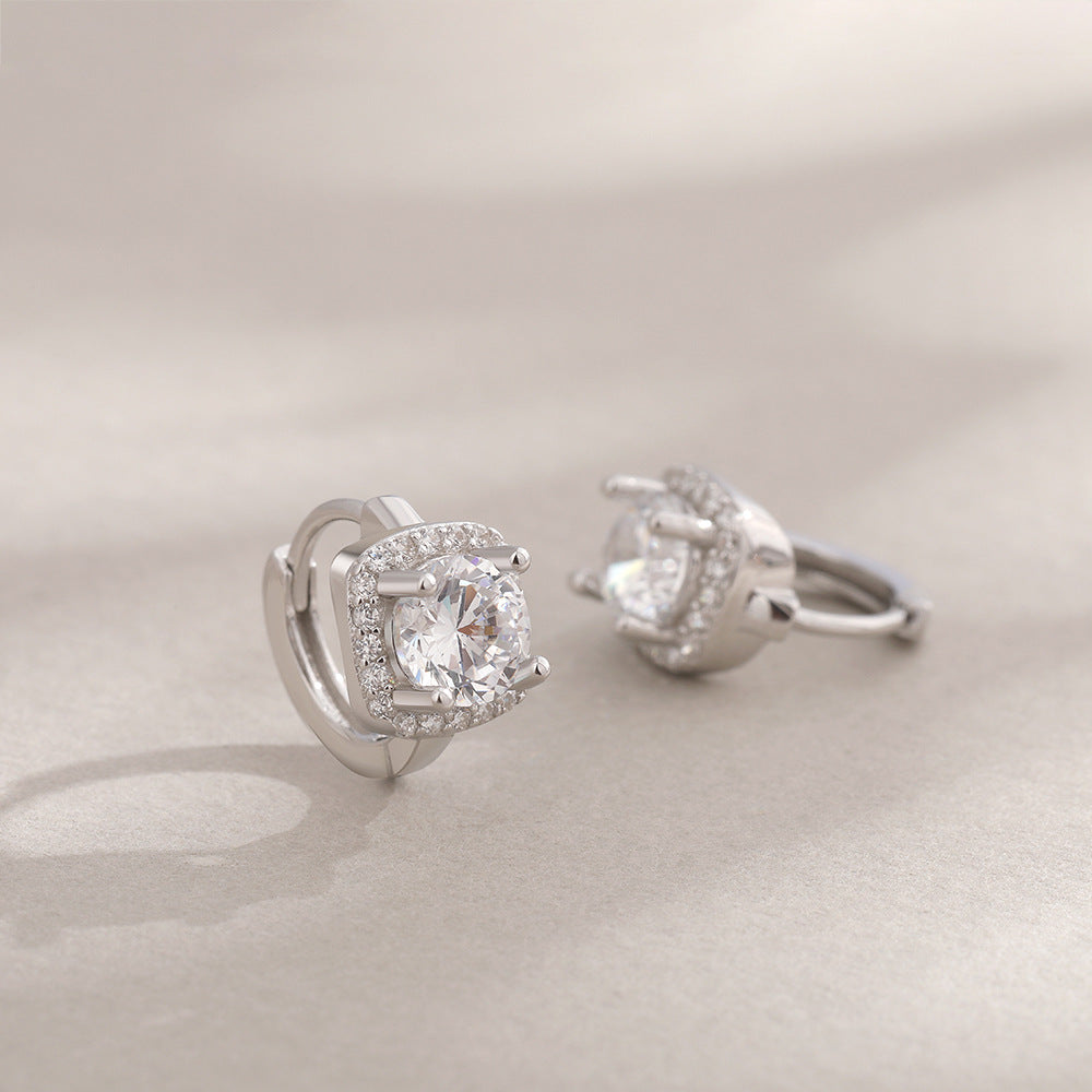 Wholesale S925 Sterling Silver Full Diamond Square Bag Earrings