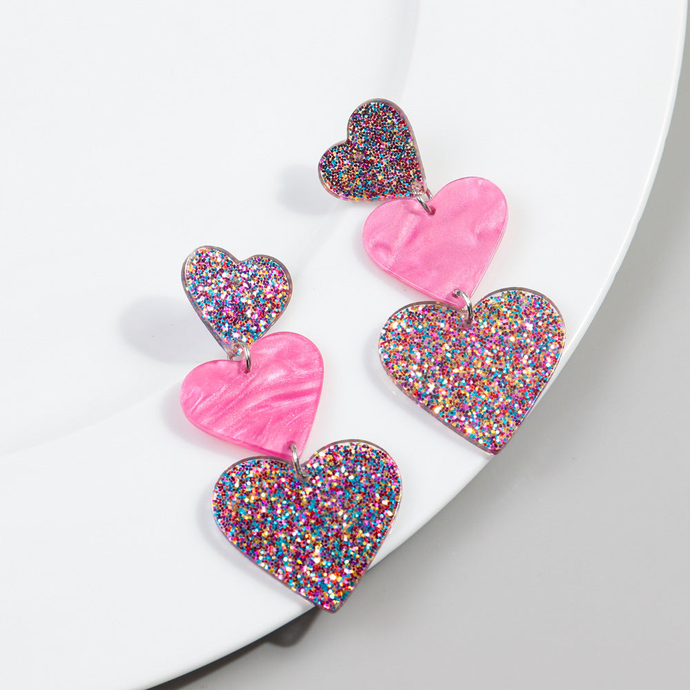 Wholesale Valentine's Day peach heart love glitter acrylic color love earrings