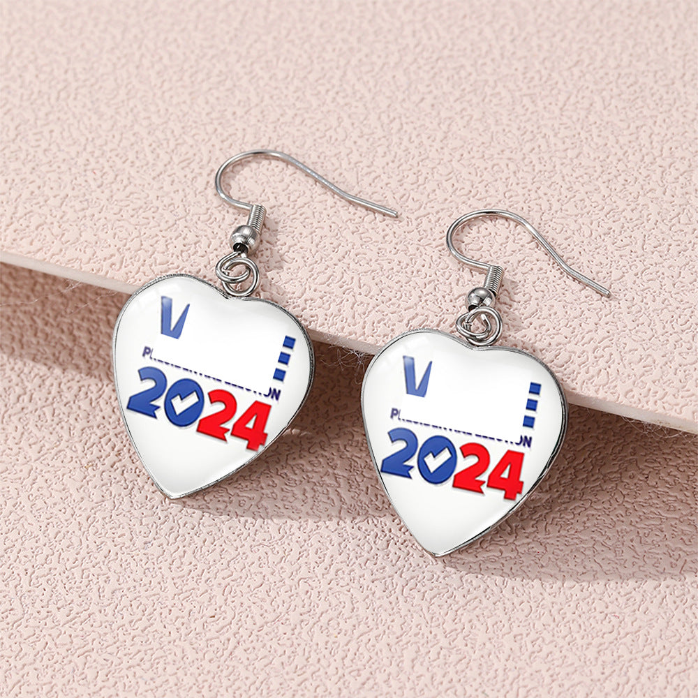 Wholesale Stainless Steel Earrings American Independence Day Love Heart Earrings ACCVIP-ES-XiangLian024