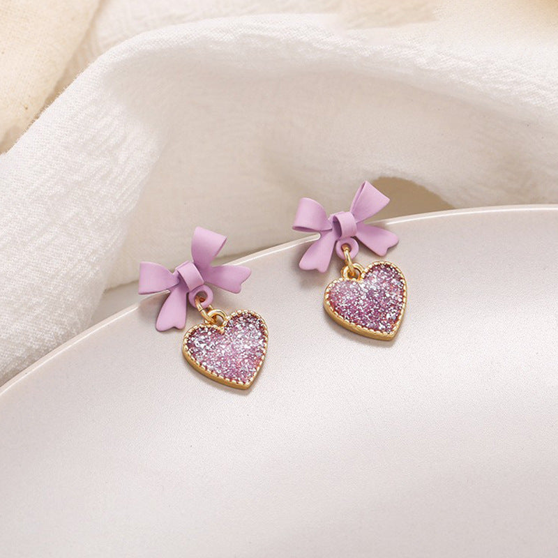 Wholesale s925 silver needle  purple lovely stud  bow earrings