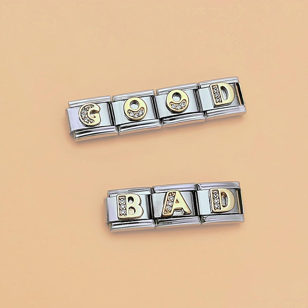 Wholesale  Italian module  stainless steel with diamond letters DIY bracelet