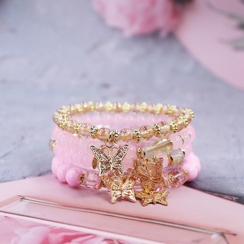 Wholesale Bohemian Multi-layer Crystal Butterfly Stretch Beaded Bracelet ACC-BT-NaiHong006