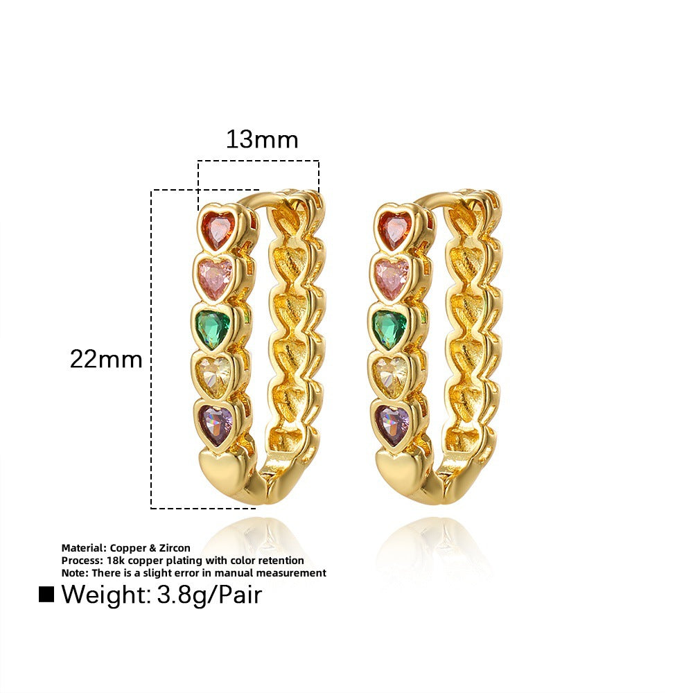 Wholesale Colorful Zircon Heart U-Shaped Earrings
