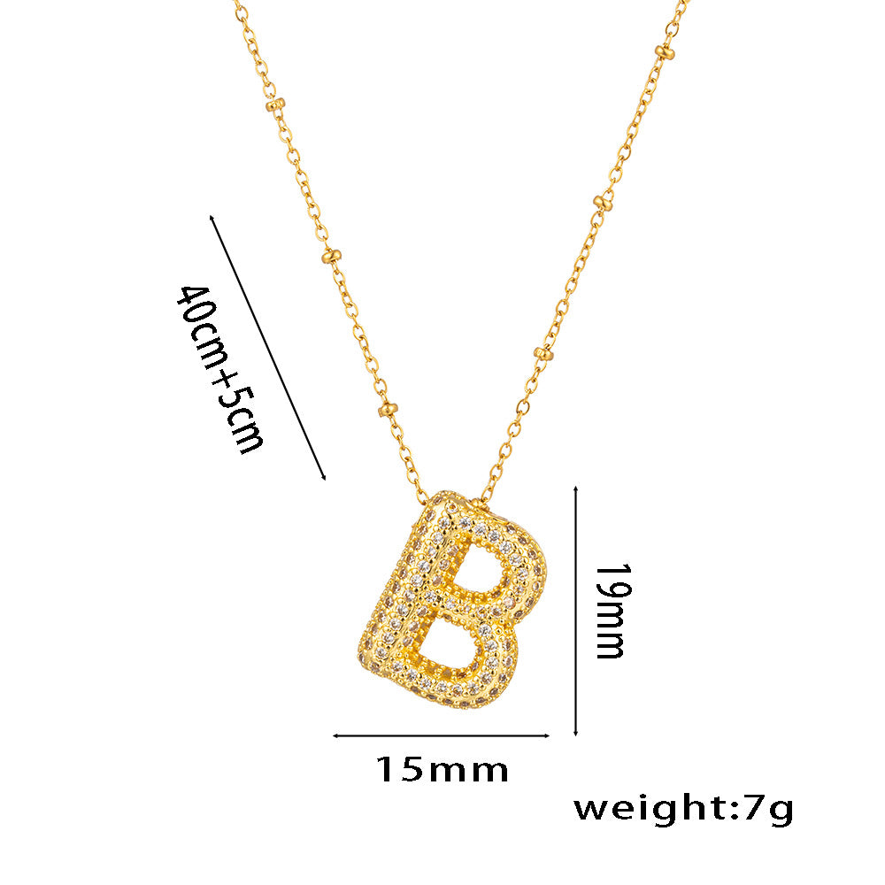 Wholesale Rock Sugar Zircon English Letter Necklace Titanium Steel Necklace ACC-NE-NaBao001