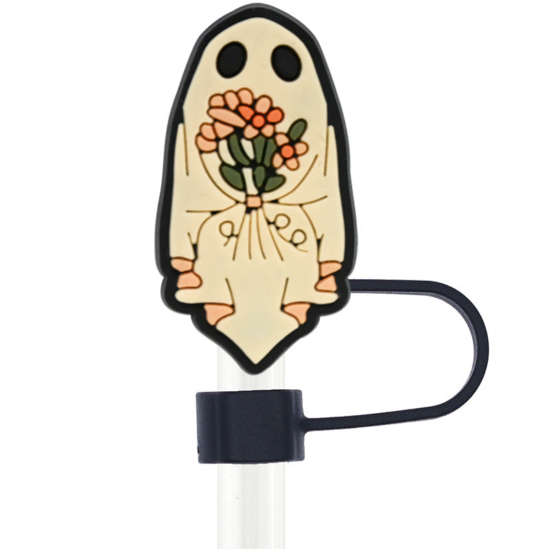 Wholesale Random 100pcs Halloween 10mm PVC Soft Straw Tube Cap ACC-SCR-RYY085