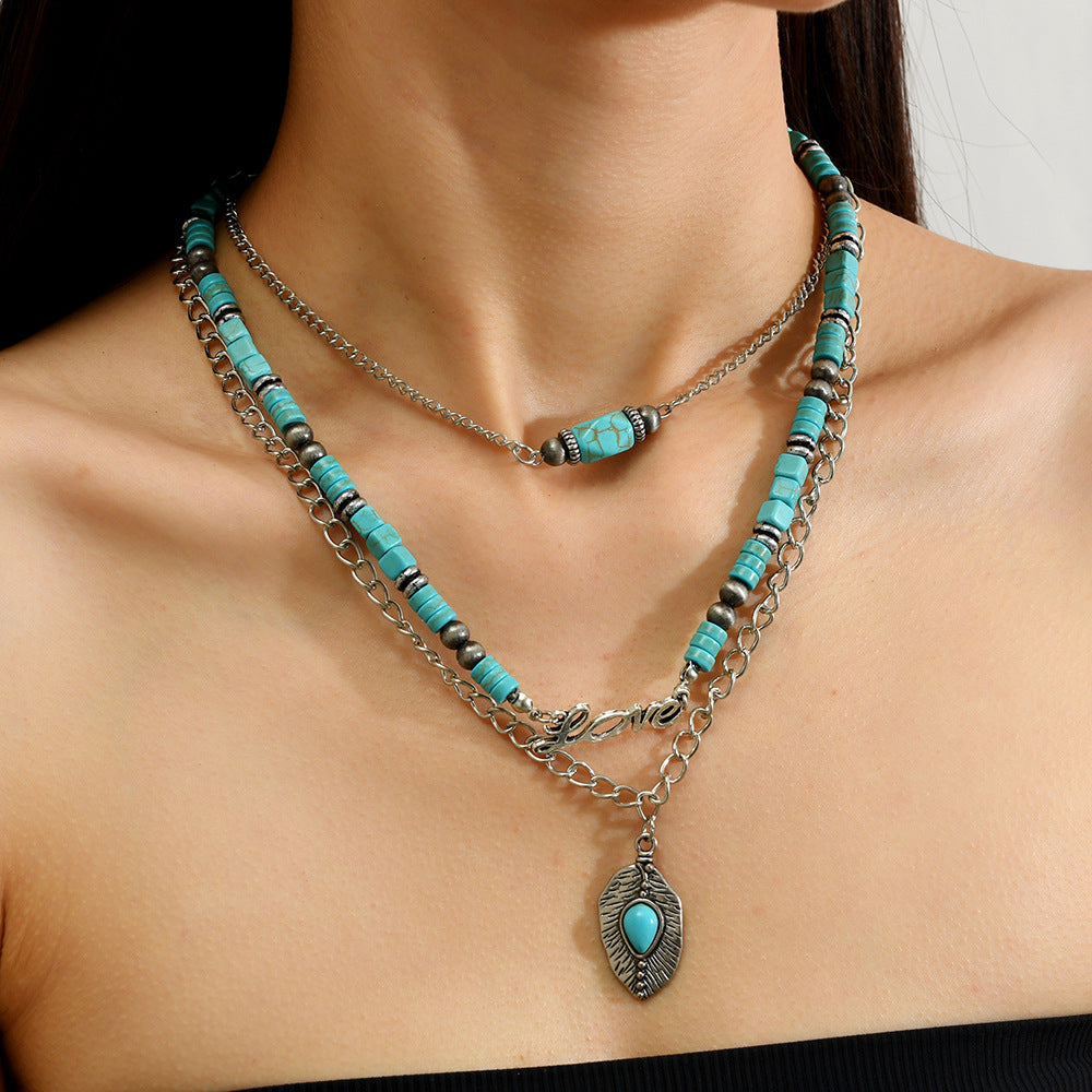Wholesale Bohemian Turquoise Bead Multi Layer Necklace For Women Long Layered Fashion Jewelry Gift