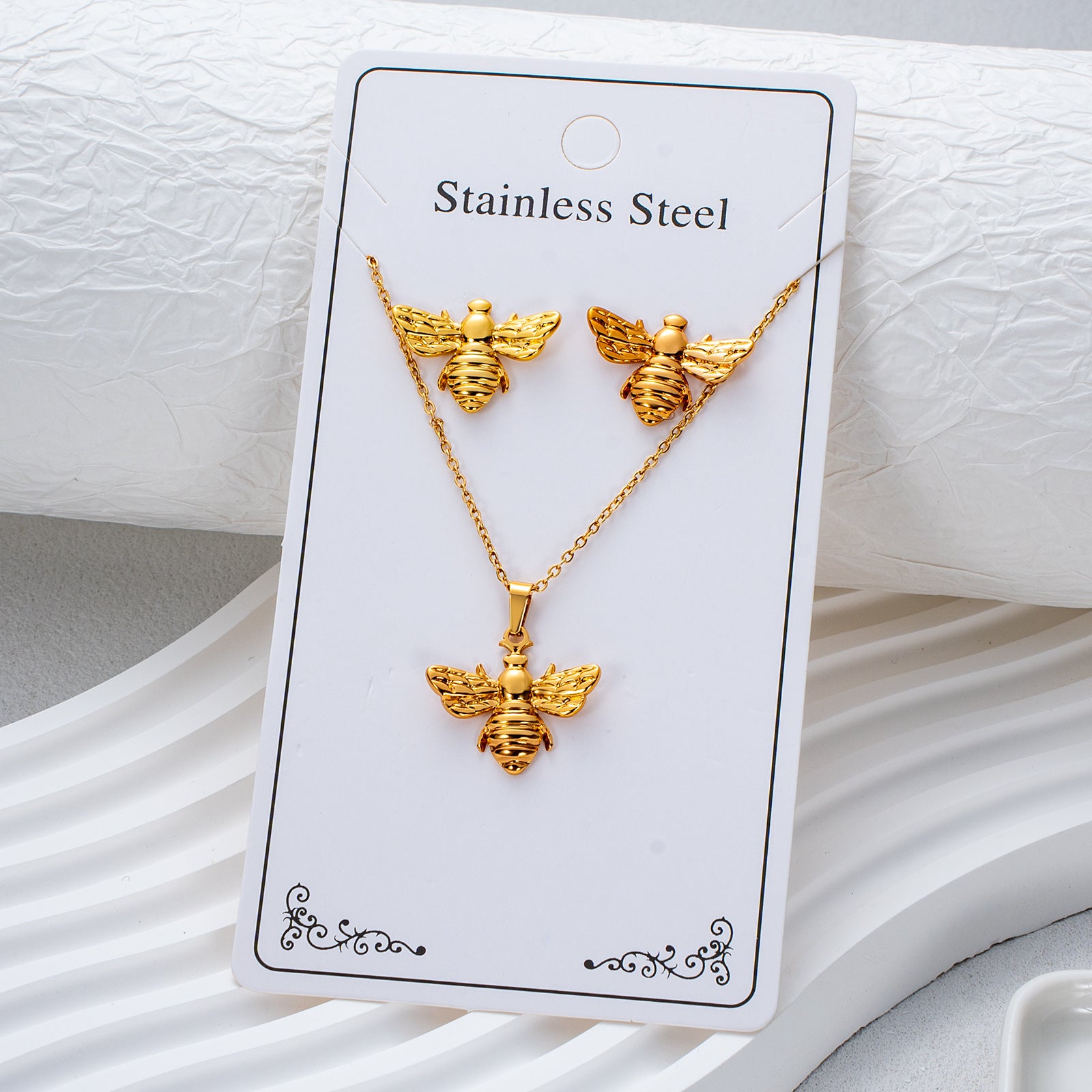 Wholesale Stainless Steel Electroplated Earring and Necklace Set - Trendy Office Lady Style,  Fashion Accessory Boutique Resale