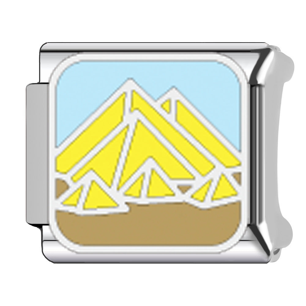 Wholesale   Italian Charm Bracelet 9mm DIY Egyptian pyramid landmark Creative Stainless Steel Composable Bracelet