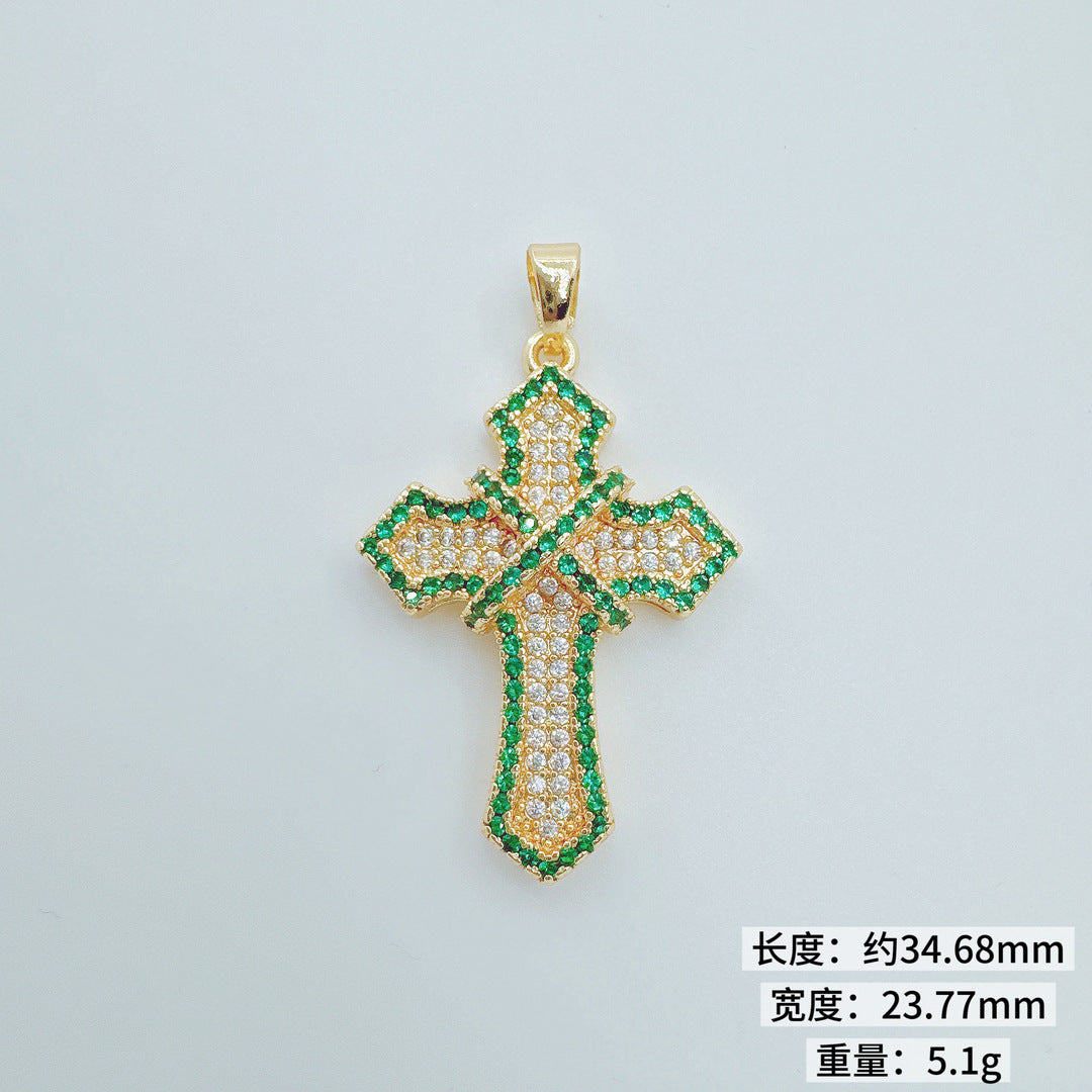 Wholesale Retro Cross Pendant Necklace Gold Plated Copper Zirconium Stylish Jewelry Accessory