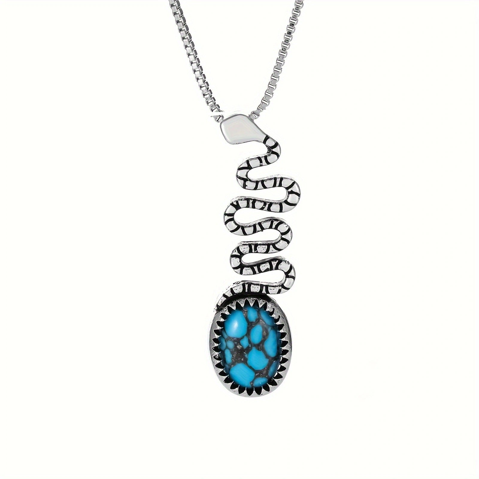 Wholesale Silver-Tone Alloy Vintage Ethnic Hollowed Turquoise Pendant Necklace,  Jewelry Accessory