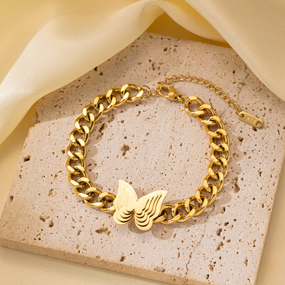 Wholesale Light Luxury Bracelet Gold Plated Bracelet Butterfly Pearl Flower Bracelet Titanium Steel Bracelets ACC-BT-Tais004