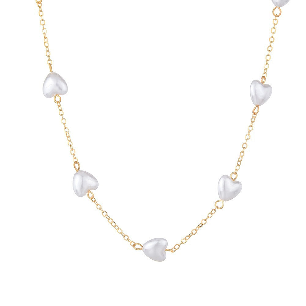Wholesale fashion heart-shaped pearl  alloy stitching necklace