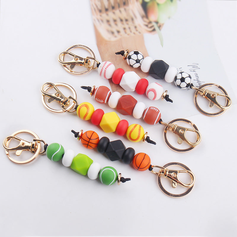 Wholesale Basketball Football Soccer Silicone Beaded Lanyard Keychain ACC-KC-GuangTian064