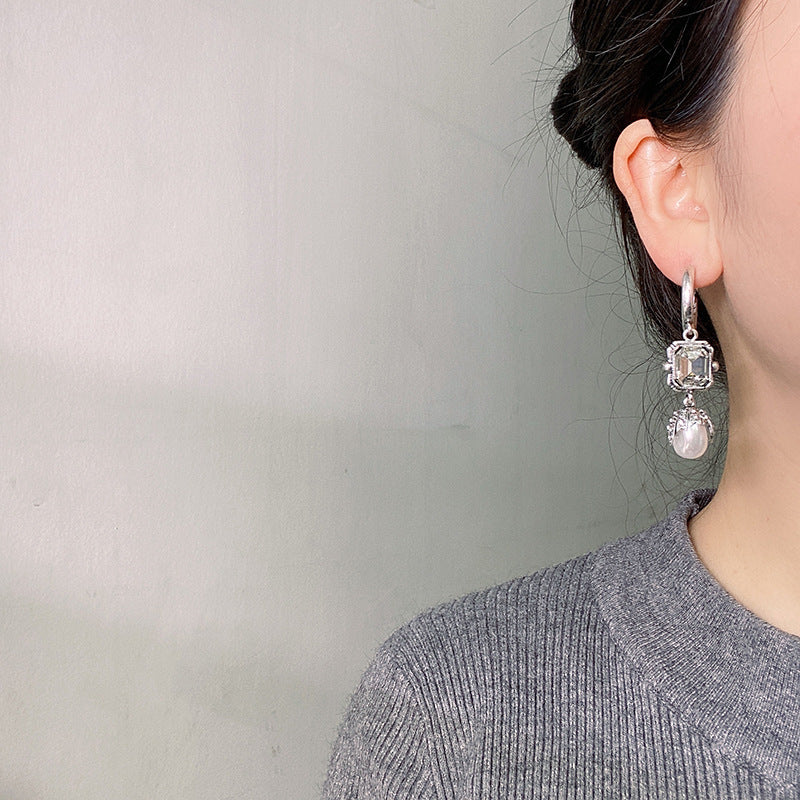 Wholesale Light Luxury Retro Old Antique Gold Crystal Pearl 925 Silver Needle Earrings ACC-ES-JiuJia007