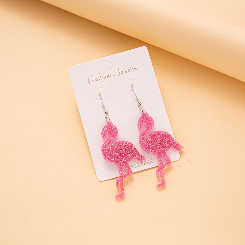Wholesale Summer Holiday Style Flamingo Ear Hook Acrylic Earrings ACC-ES-Jiay008