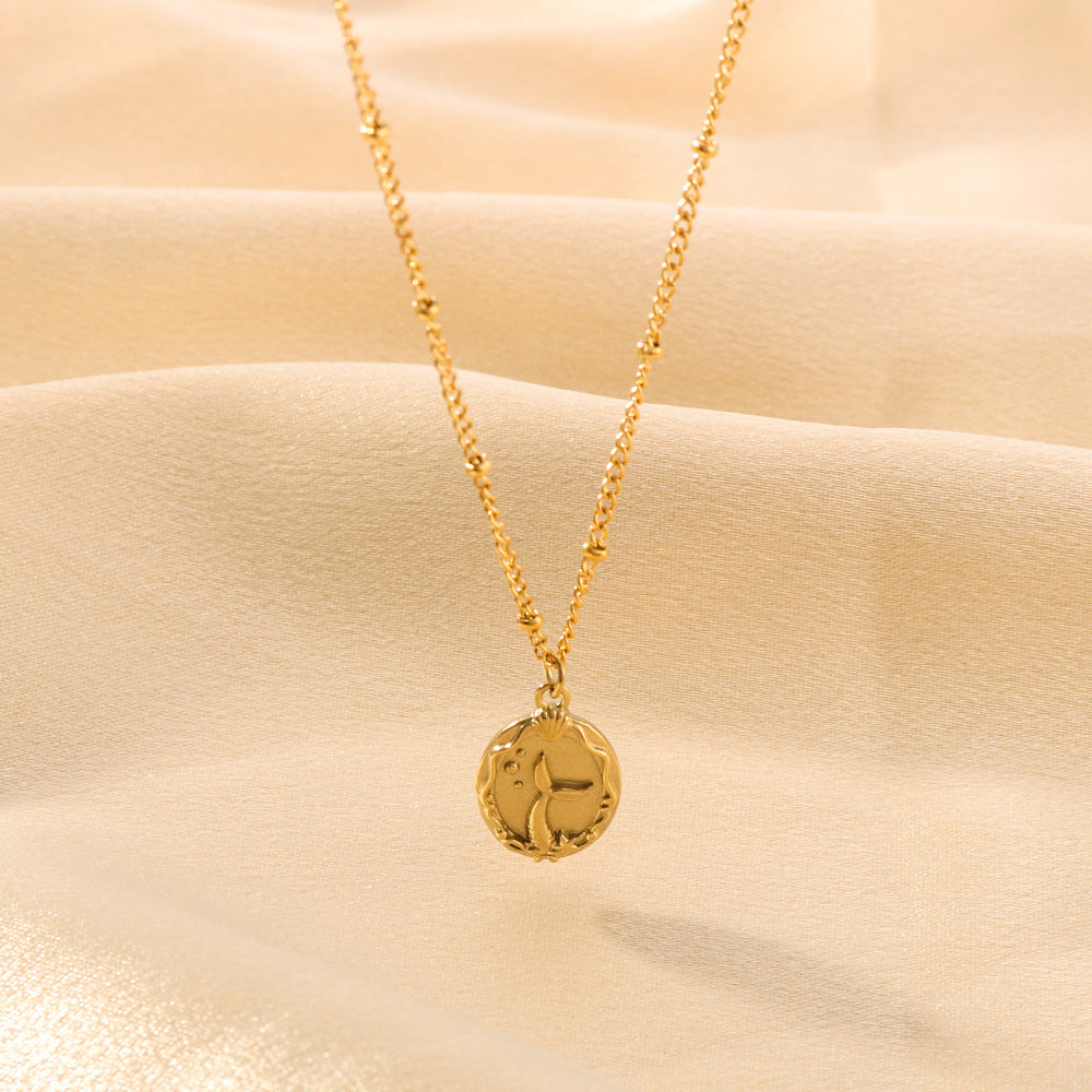 Wholesale Mermaid Princess Double-sided Design Sense Stainless Steel Bead Chain Necklace