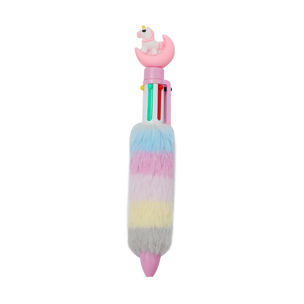 Wholesale Cartoon Unicorn Plush Ballpoint Pen Cute Six-color Push Stationery Notebook Pen ACC-PN-SuManshu001