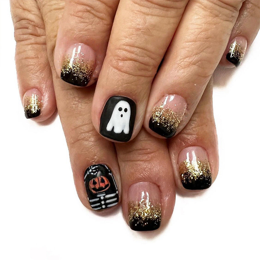 Wholesale 24 Pieces/box Halloween Pumpkin Skull Ghost Press-on Nails Kits Nail Stickers ACC-NS-GuaiXL074