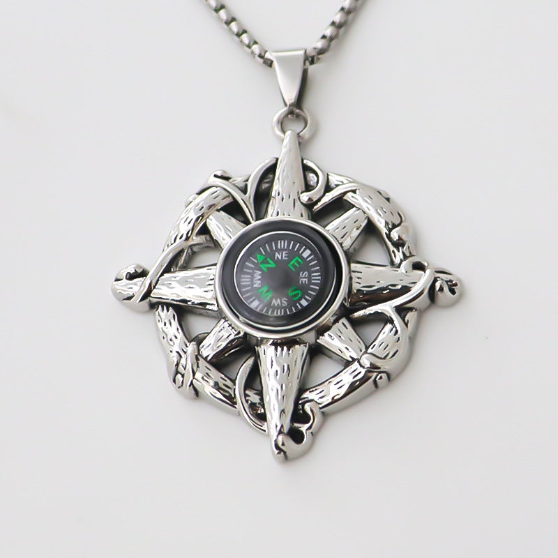 Wholesale Alloy Compass Pendant Necklace Silver Geometric Mens Trendy Street Fashion Jewelry