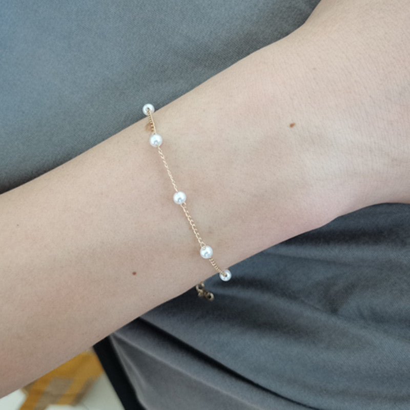 Wholesale Chic Women S Imitation Pearl Chain Bracelet 4Mm Round Pearl Fashion Accessory Gold Tone Everyday Jewelry For Gifting