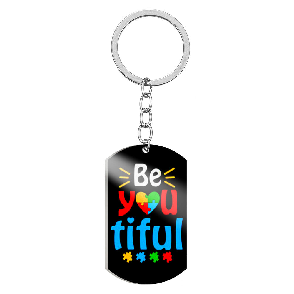 Wholesale Autism Color Printed Puzzle Stainless Steel Keychain ACC-KC-HuanYu006