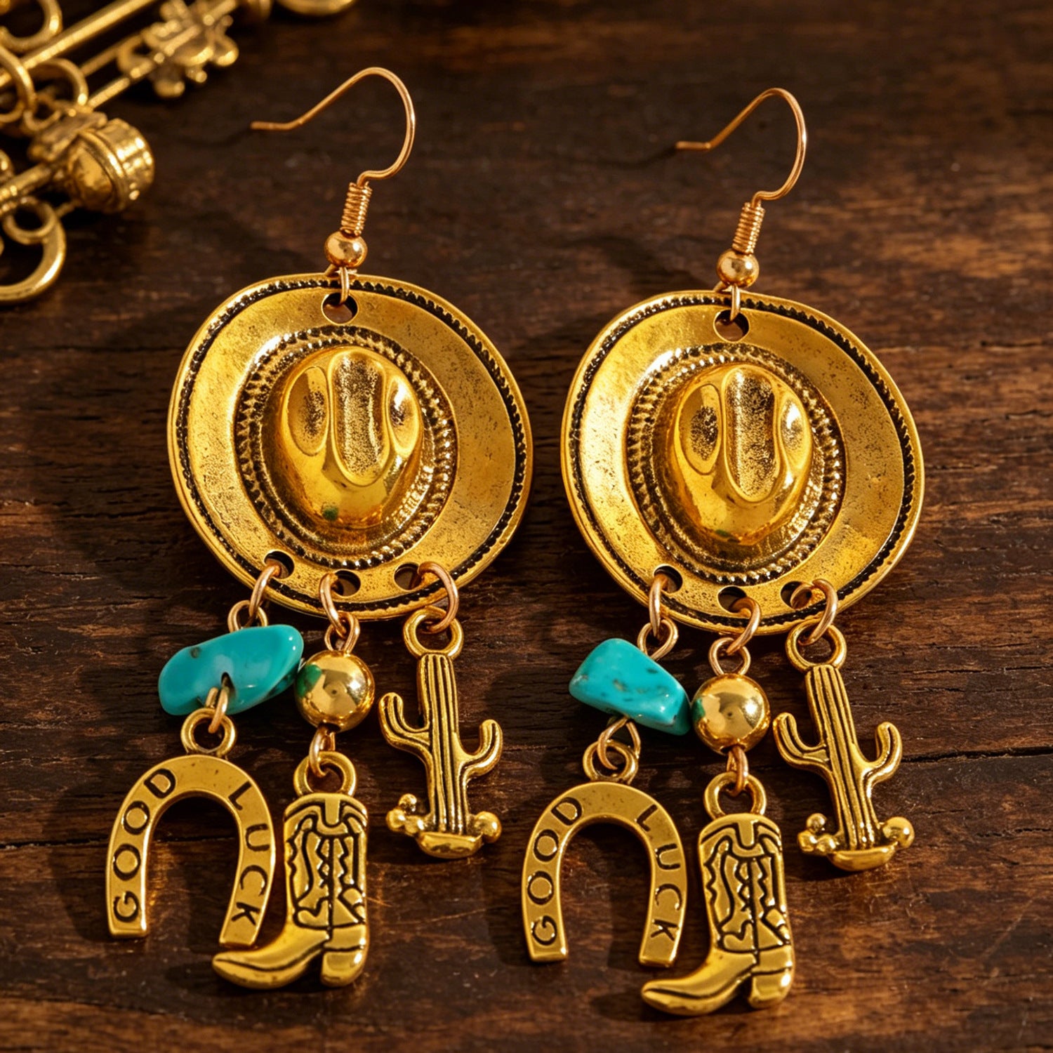 Wholesale Retro Cowboy Style Earrings With Hat Boots Cactus Horseshoe Pendants Alloy Ancient Silver Tone Chic Fashion Jewelry Accessory Gift