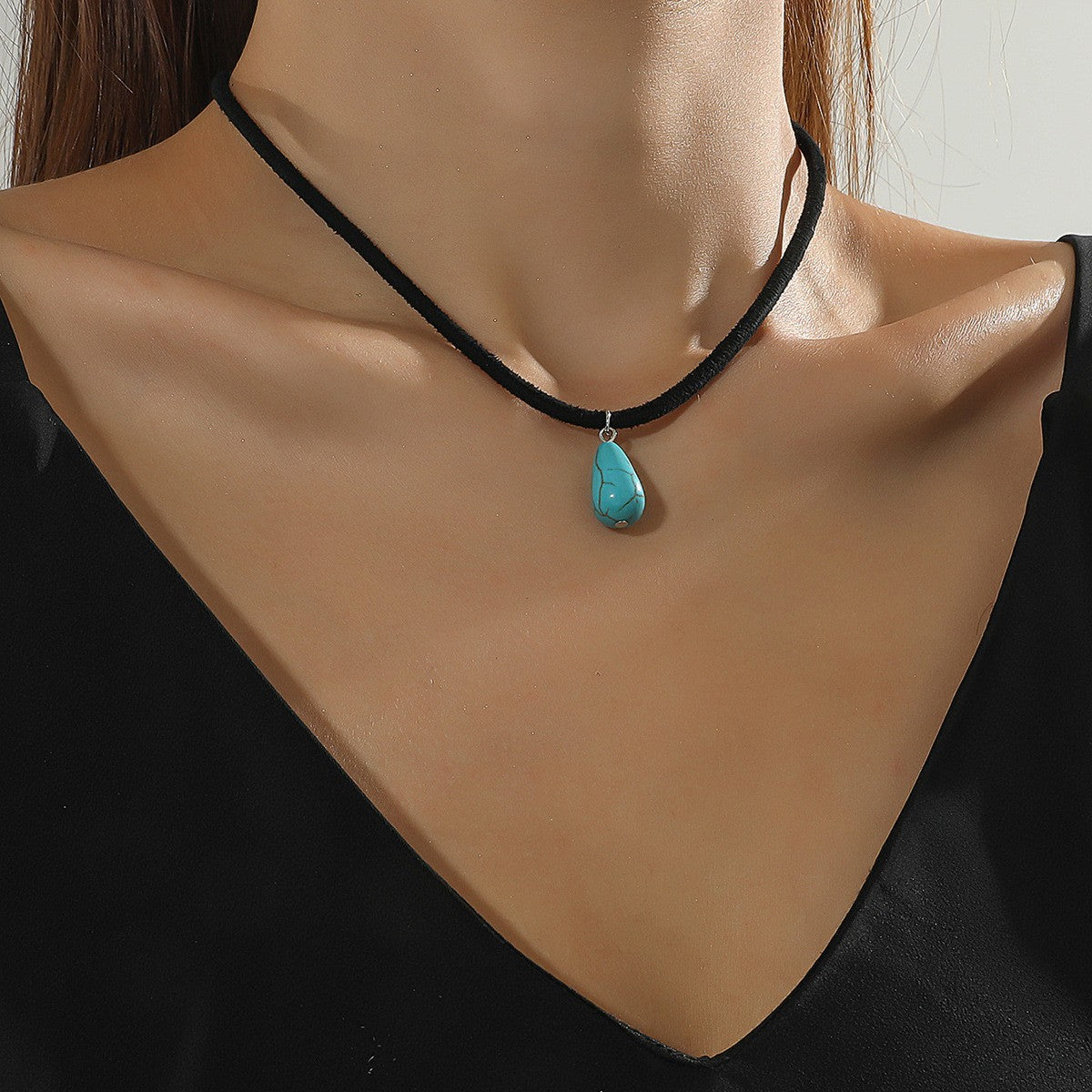 Wholesale Boho Resort Style Water Drop Turquoise Pendant Adjustable Necklace Bohemian ACC-NE-Linlu001