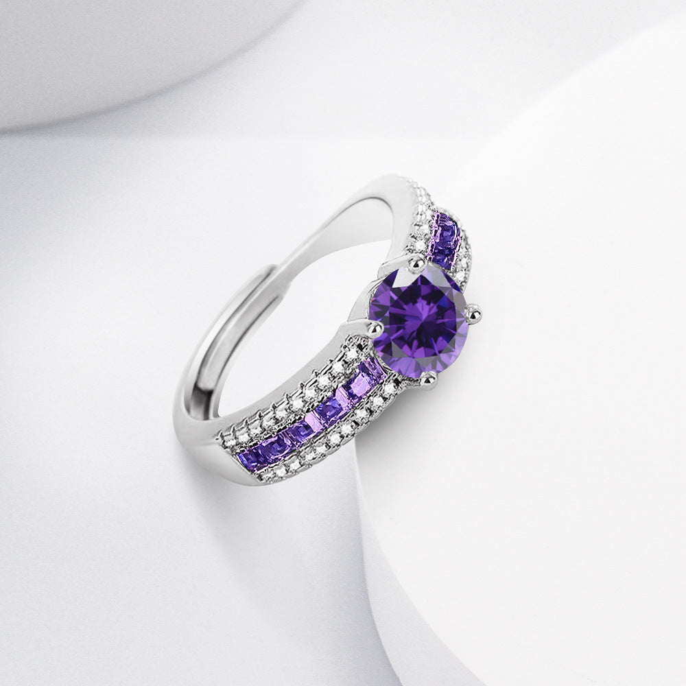 Wholesale Copper-plated ring with blue spinel and colorful cubic zirconia stones