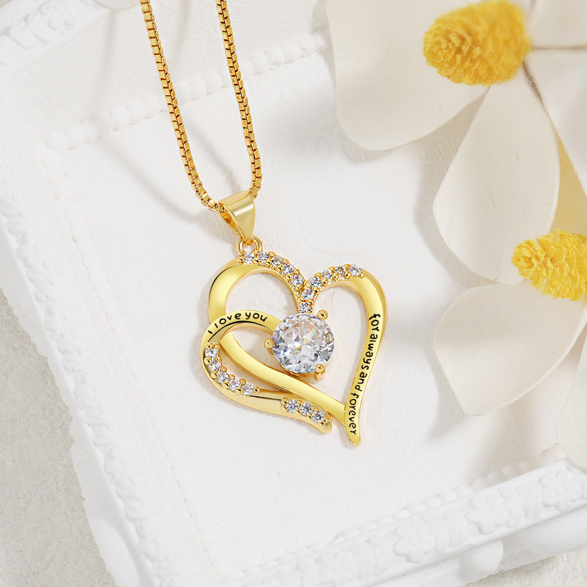 Wholesale Heart-to-Heart Pendant Women's Diamond-encrusted Double Love Necklace
