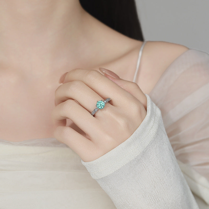 Wholesale Women' s Open Ring with Full Setting of Genuine Blue-Green Zircon