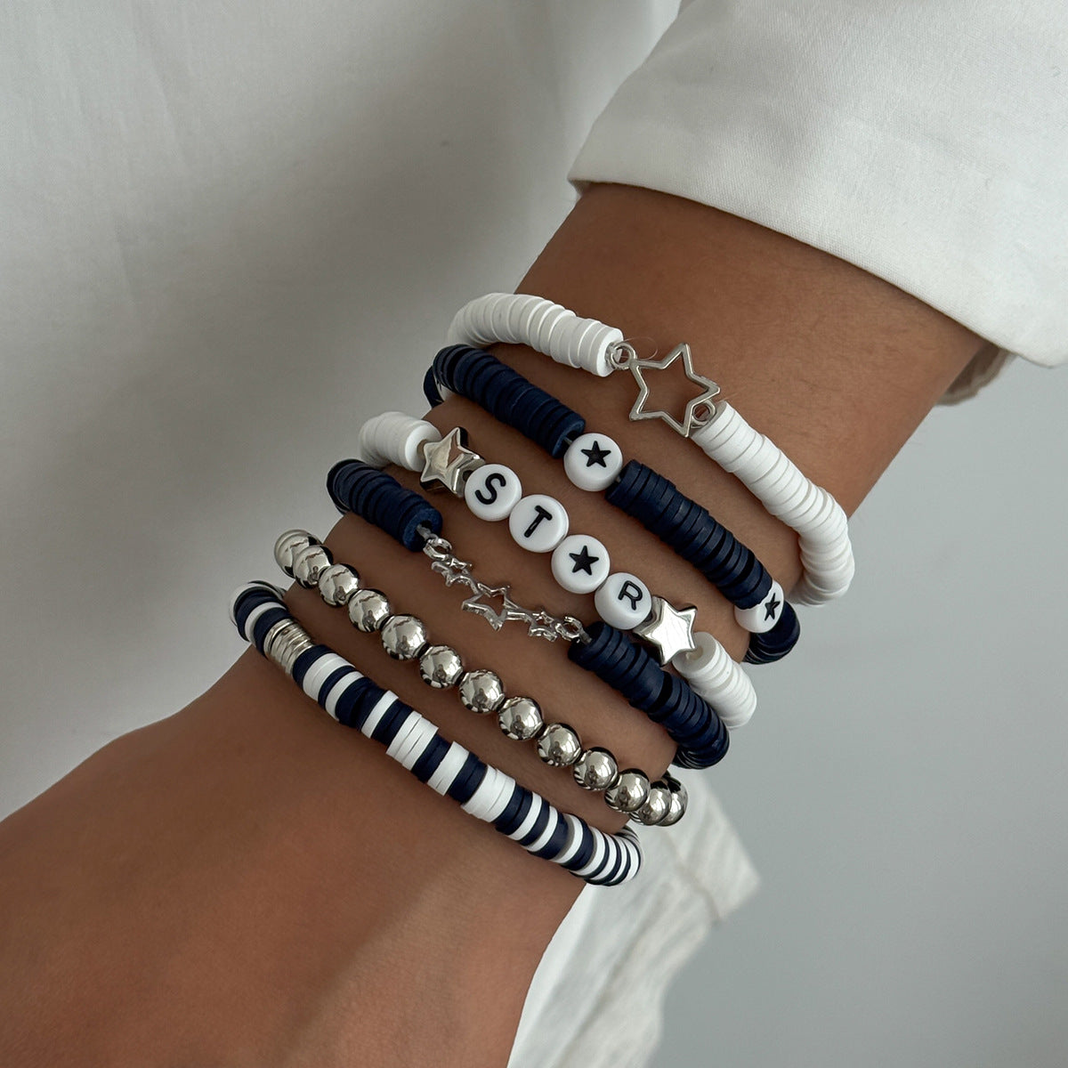 Wholesale Soft y Beaded Letter H Five-Pointed Star Color Splicing  Bracelet