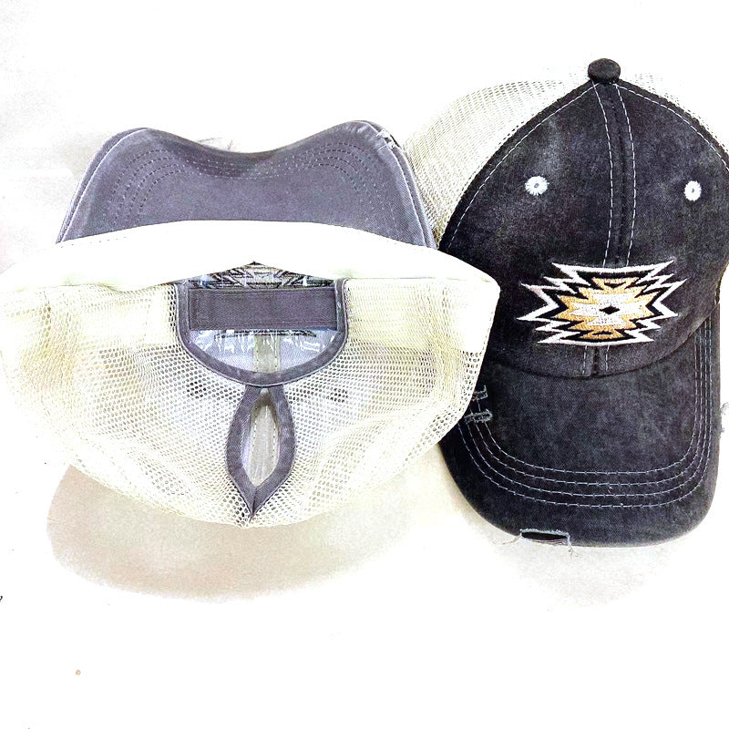 Wholesale  Opening Ponytail Duck Tongue Mesh Cap Embroidered Washed Baseball Cap