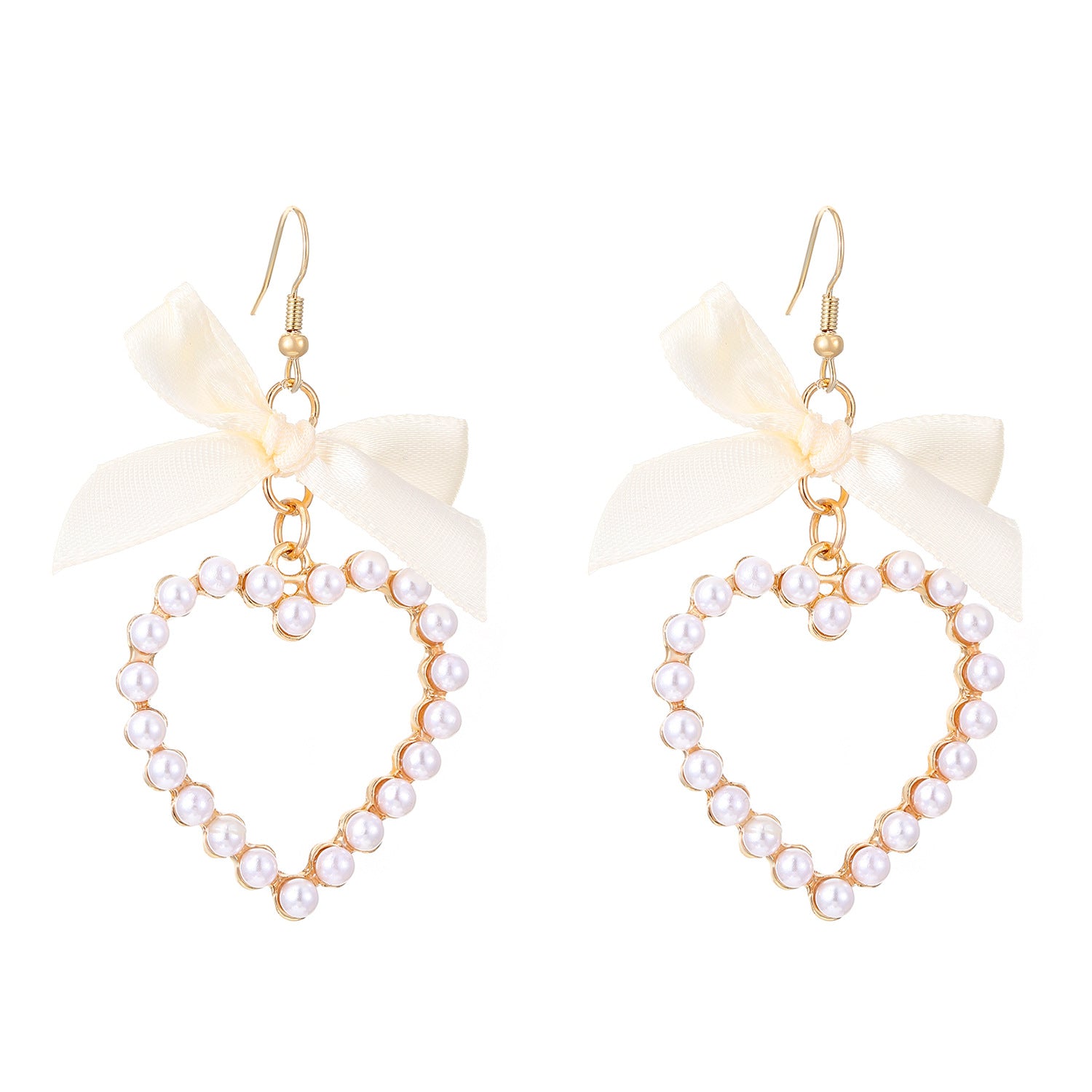Wholesale Heart-shaped bow man-made pearl earrings