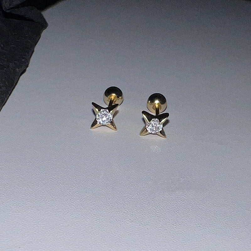 Wholesale Star Turnbuckle Lucky Four-pointed Star Zircon Earrings
